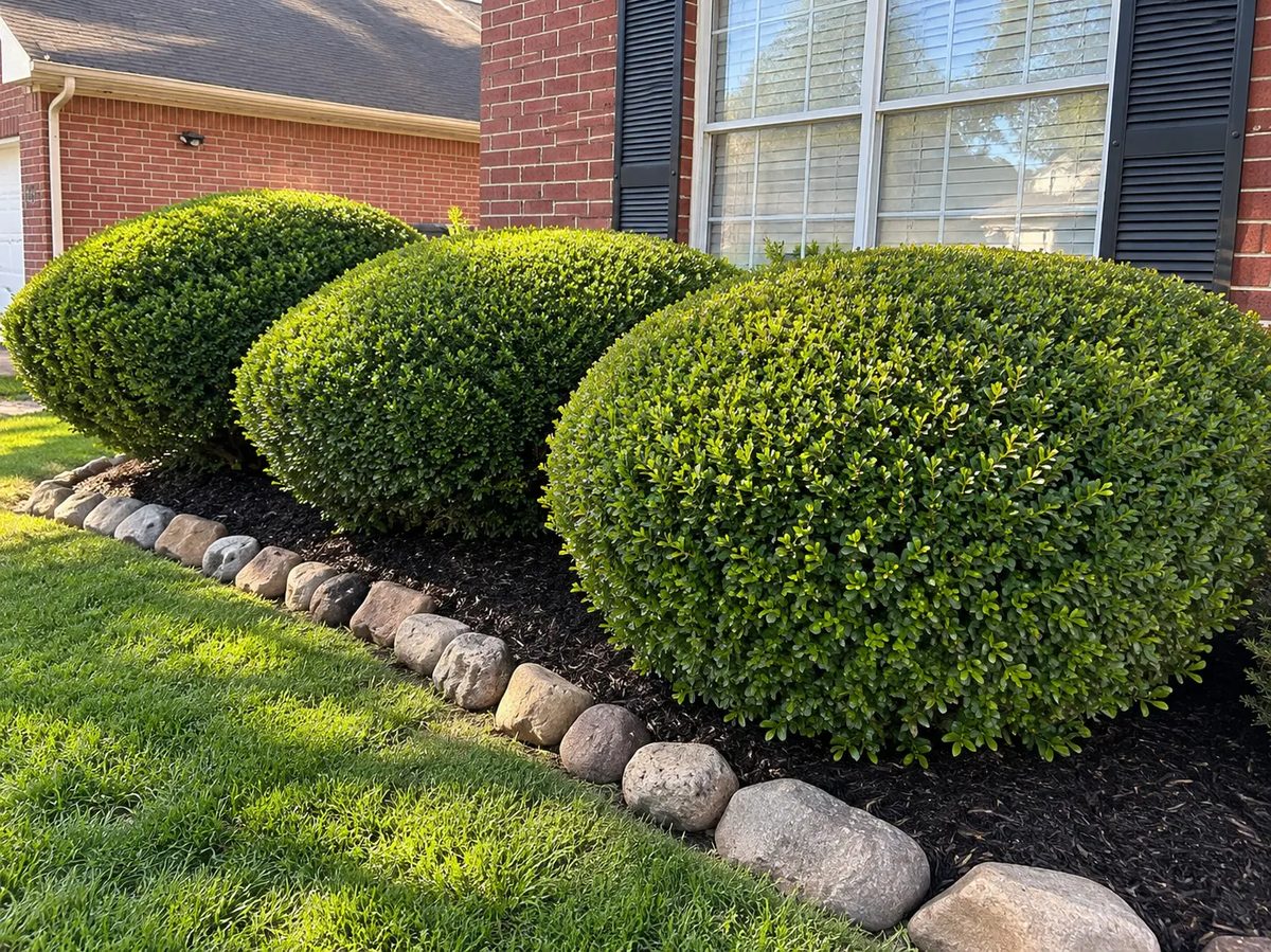 Neatly trimmed shrubs in a finished bed